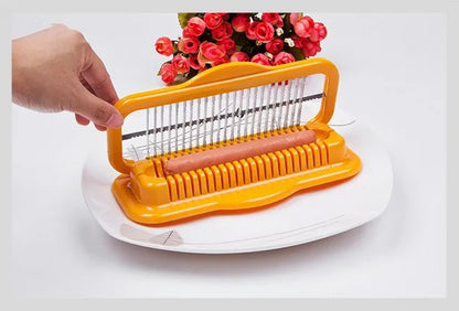 1PC New Helper Kitchen Tool Steel Manual Fancy Sausage Yellow Cutter safe Hot Dog Slicer Dicer Plastic Gadget Accessory OK 0491