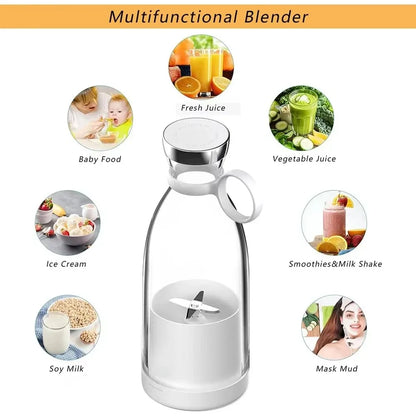 USB Charging Portable Mini Juice Blender Cup Electric Rechargeable with 6 Blades Bottle Design for Travel Office Home Use