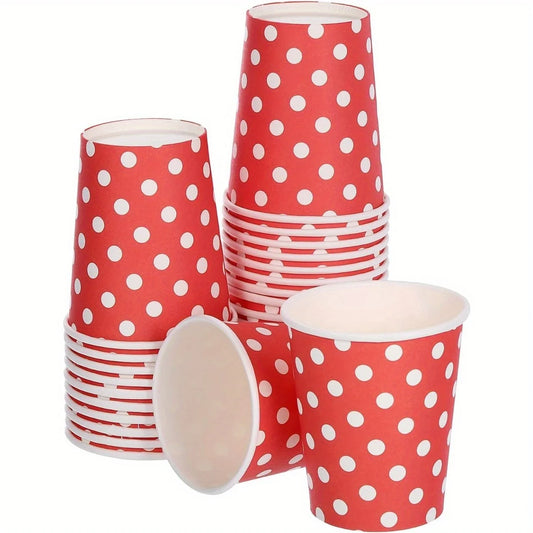 48pcs Disposable Paper Cups with Red & White Polka Dots - Perfect for Coffee, Tea, Milk| Playful Design |Coffee Cup Accessories
