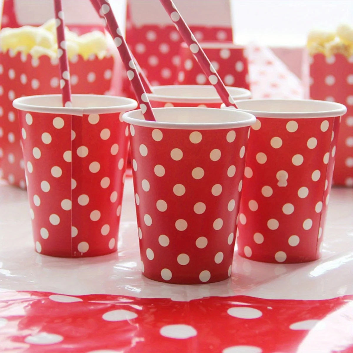 48pcs Disposable Paper Cups with Red & White Polka Dots - Perfect for Coffee, Tea, Milk| Playful Design |Coffee Cup Accessories