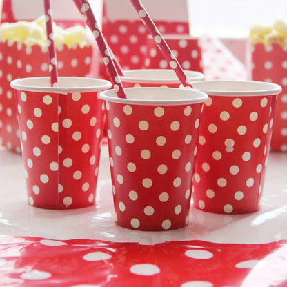 48pcs Disposable Paper Cups with Red & White Polka Dots - Perfect for Coffee, Tea, Milk| Playful Design |Coffee Cup Accessories