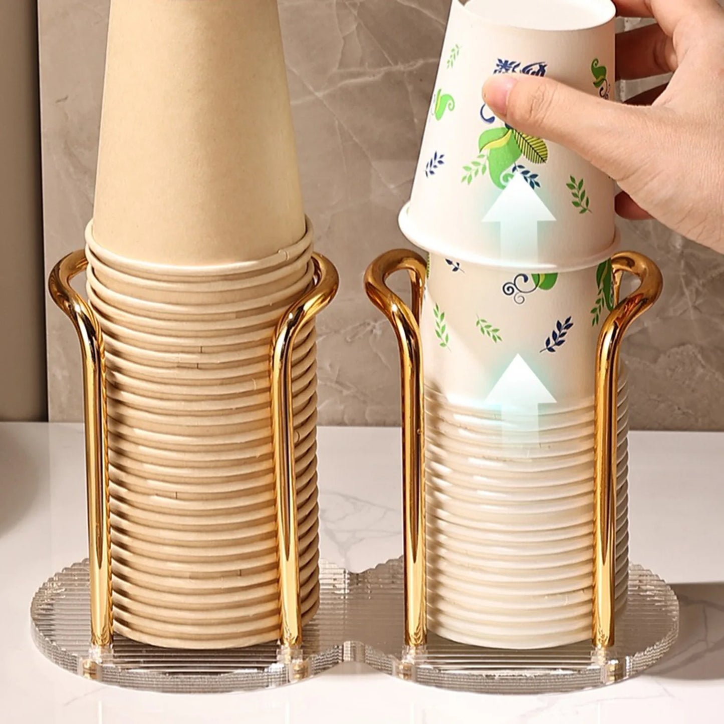 Disposable Cup Storage Holder Water Tea Cups Dispenser Rack Shelf with Longer Stick Mug Display Stand Home Organizer